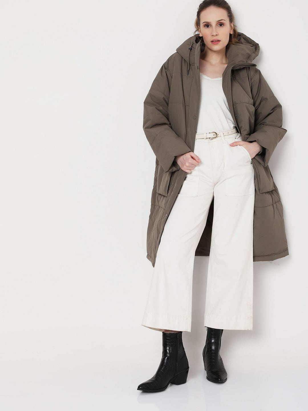 Grey Long Padded Jacket