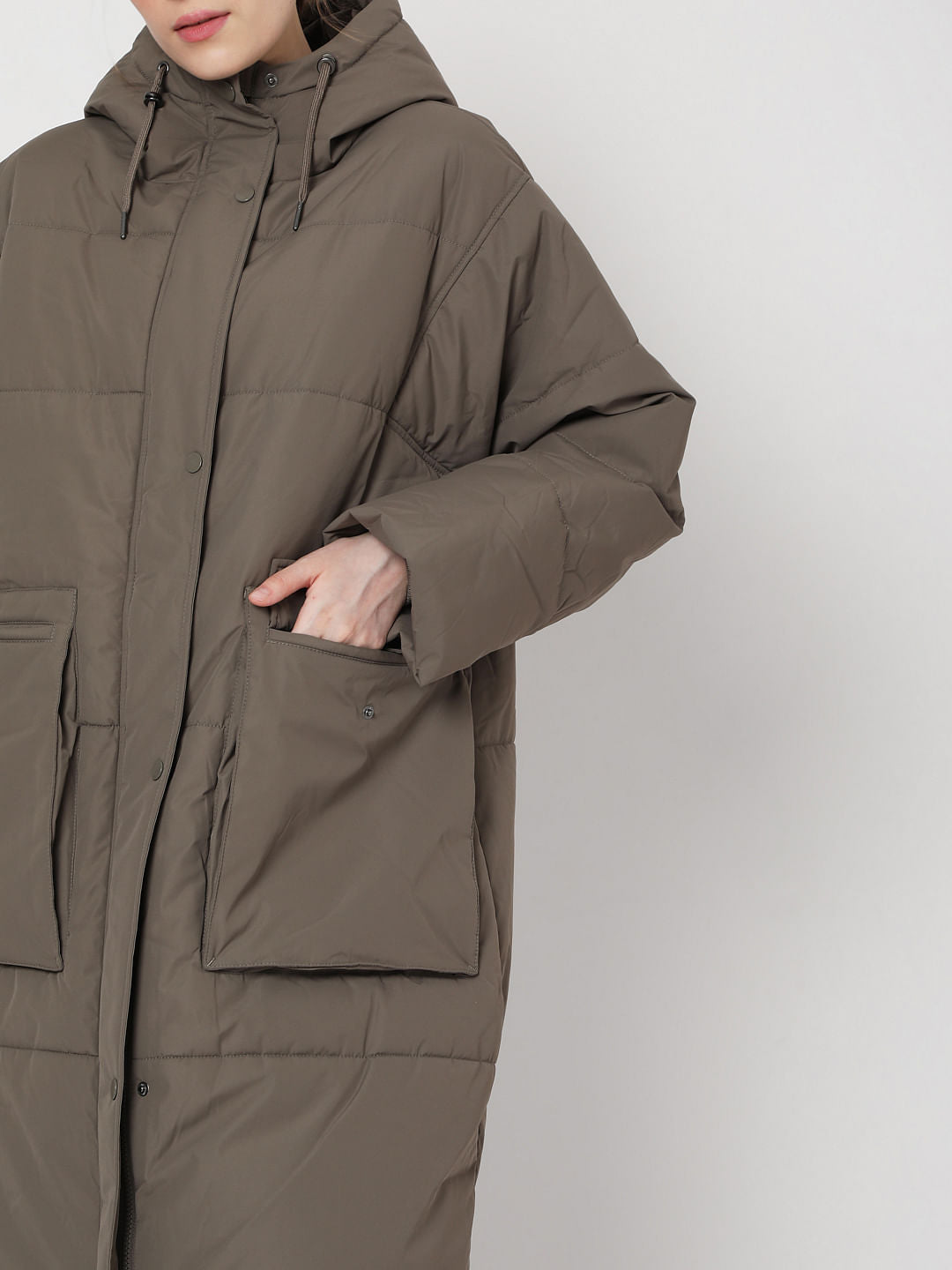 Grey Long Padded Jacket