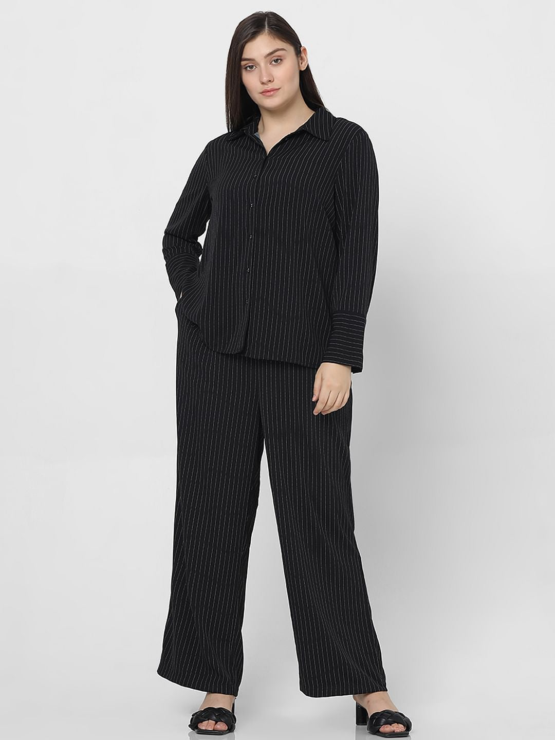 Curve Black Pinstripe Co-Ord Set Shirt
