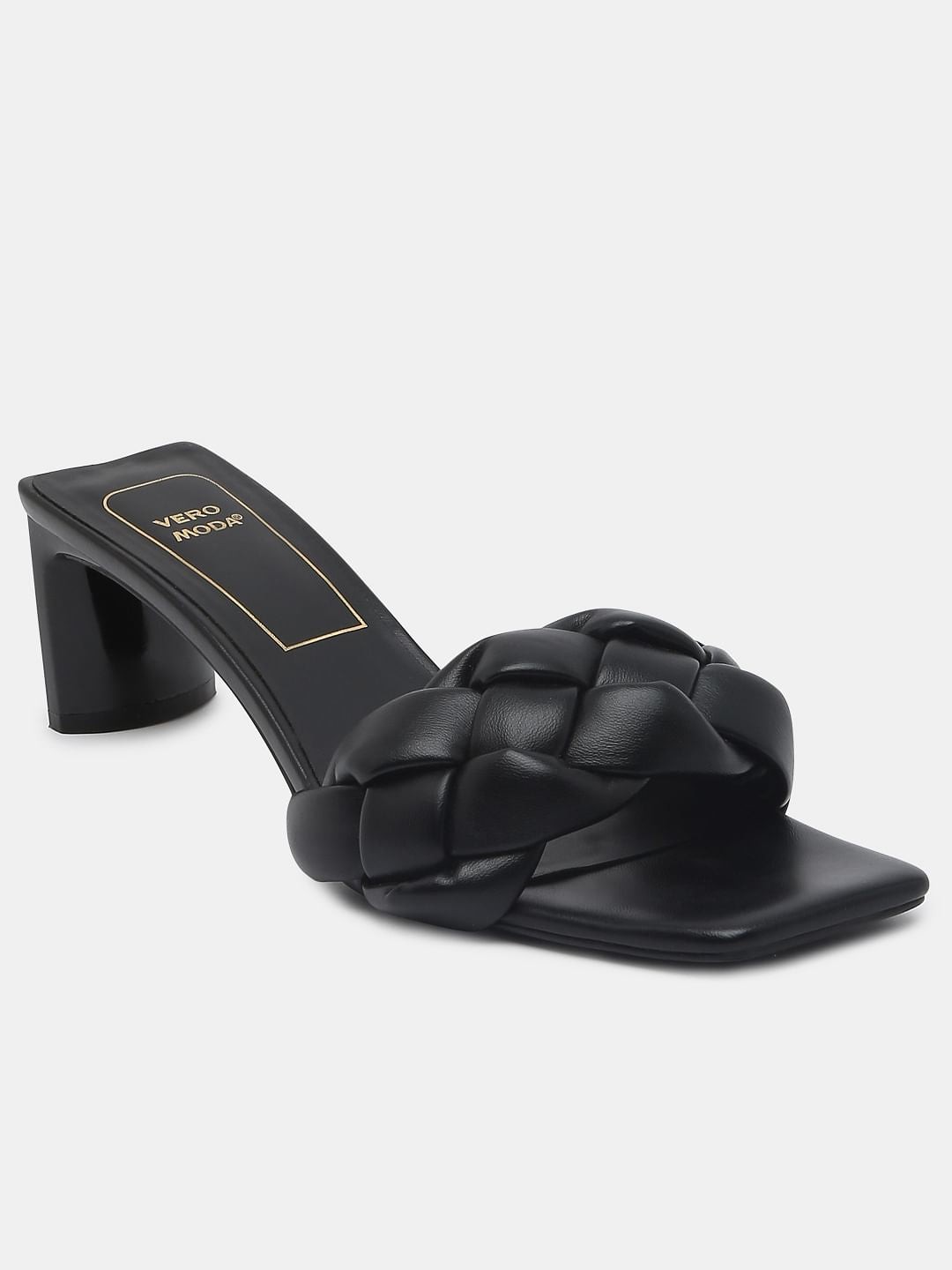 Black Braided Block Heels