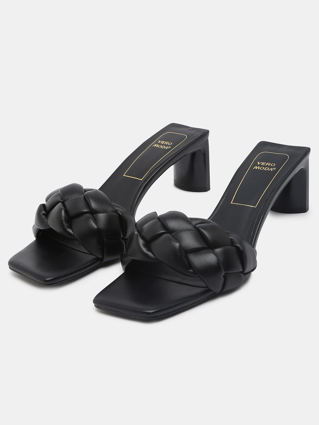 Black Braided Block Heels