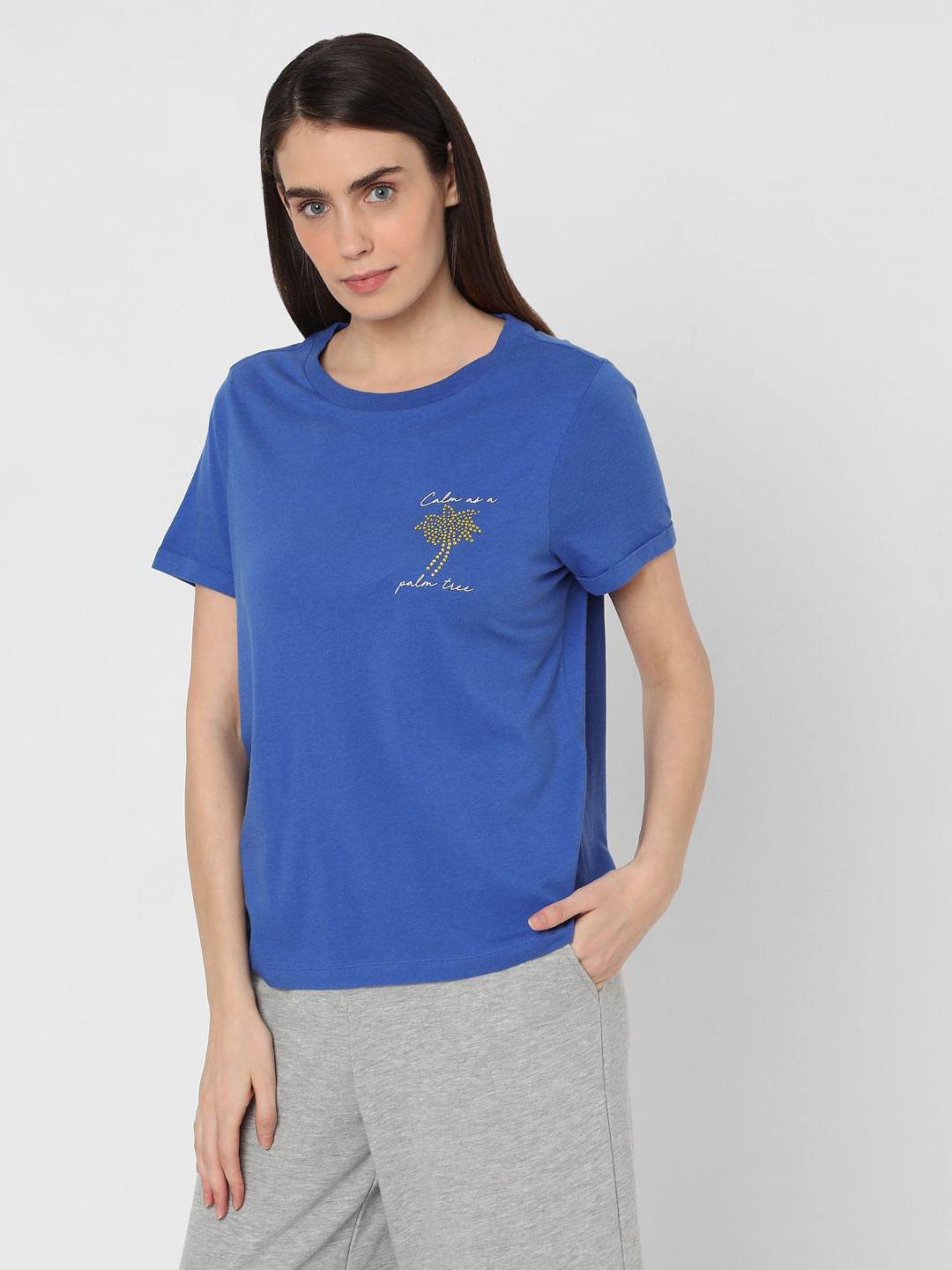 Blue Rhinestone Graphic T-Shirt