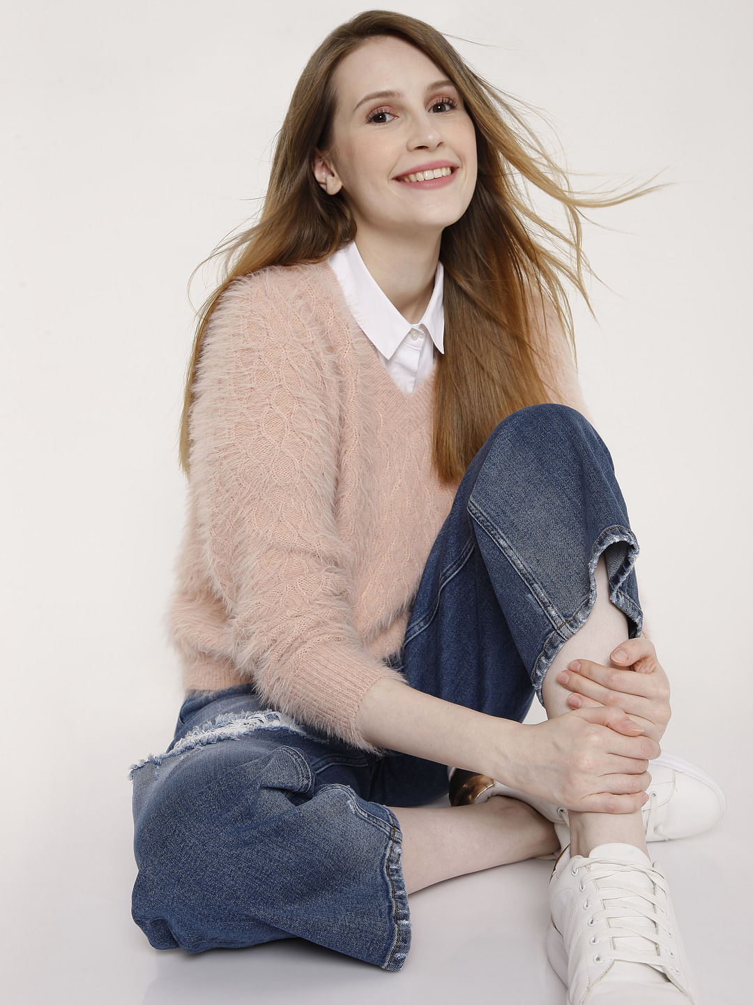 Light Pink Textured Knit Pullover