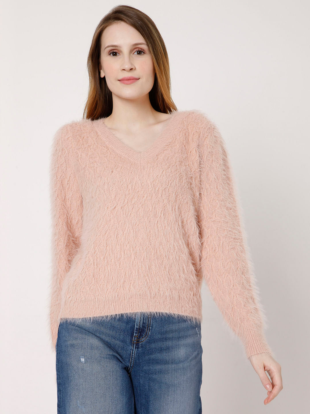 Light Pink Textured Knit Pullover