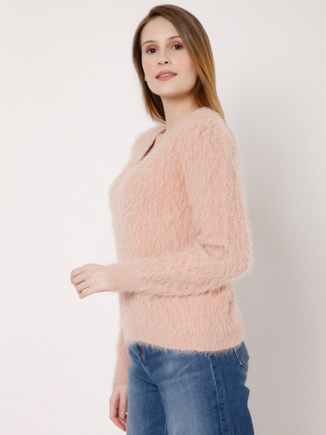 Light Pink Textured Knit Pullover