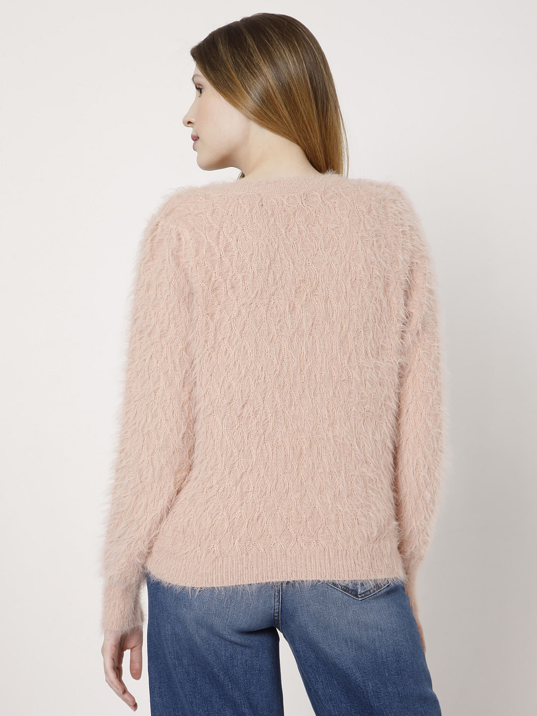 Light Pink Textured Knit Pullover