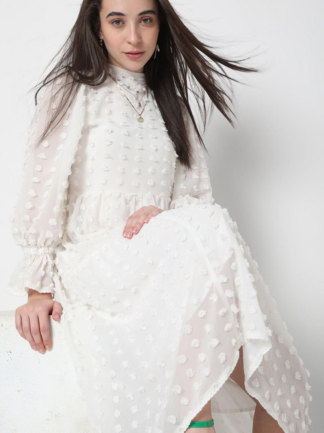 White Tiered Midi Dress