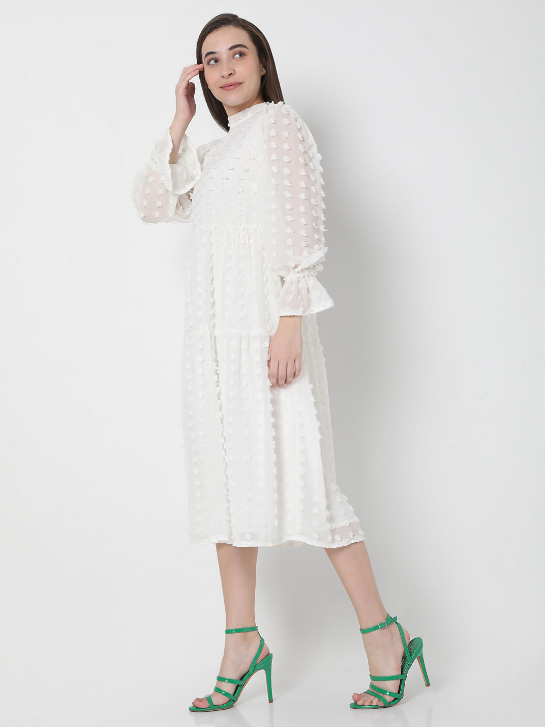 White Tiered Midi Dress