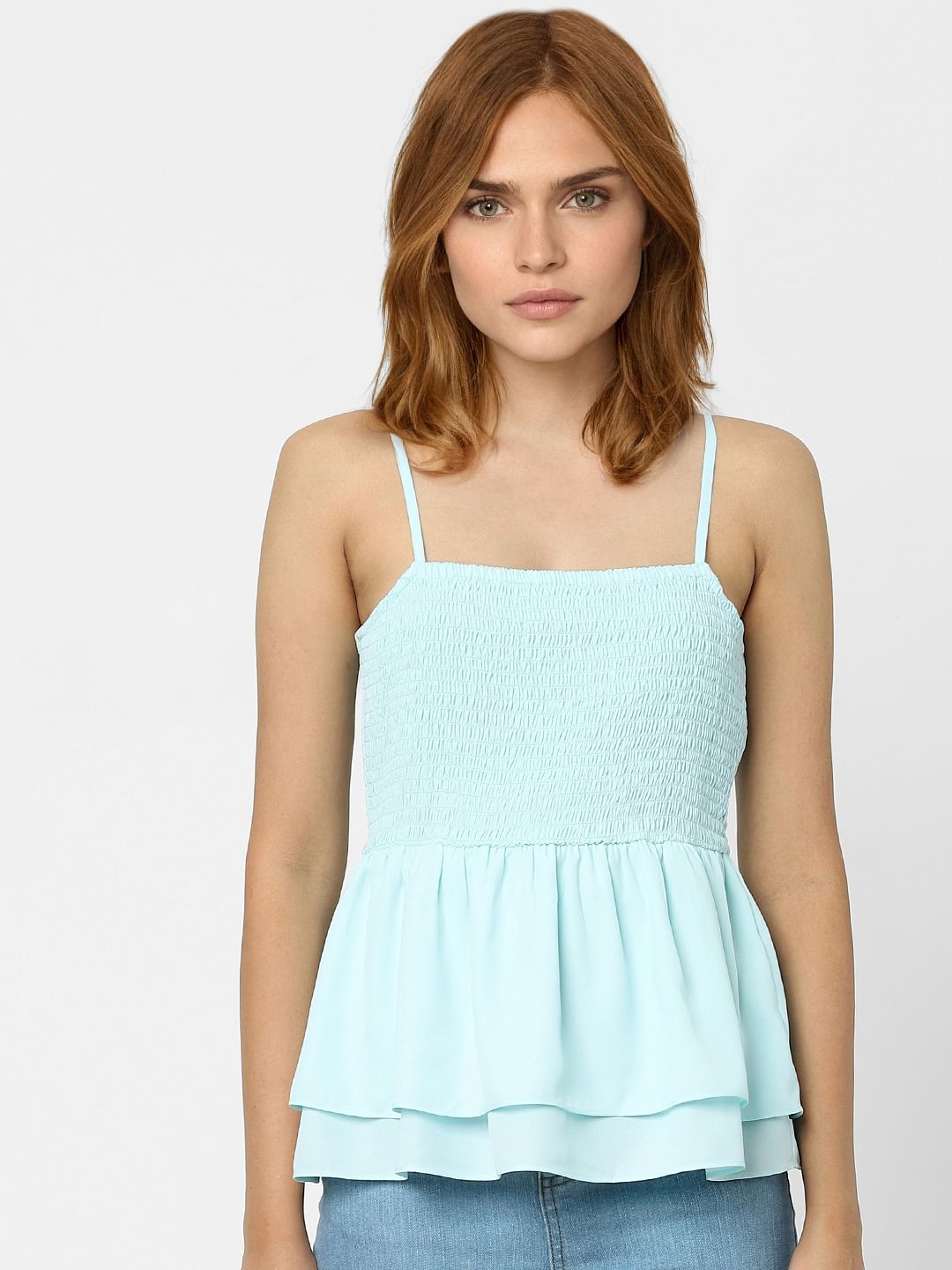 Light Blue Smocked Layered Top