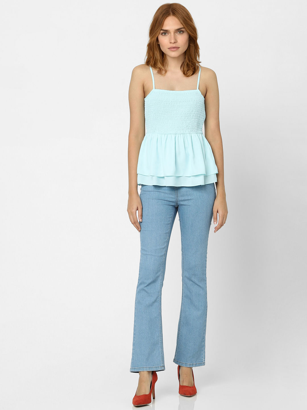 Light Blue Smocked Layered Top