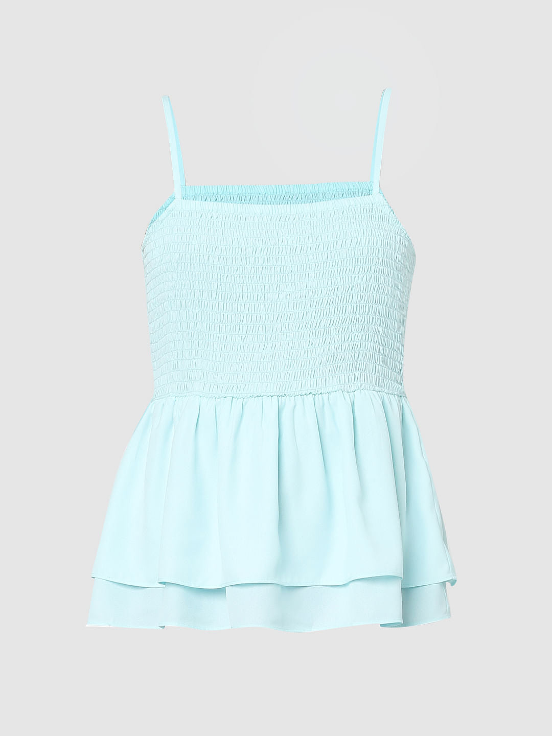Light Blue Smocked Layered Top