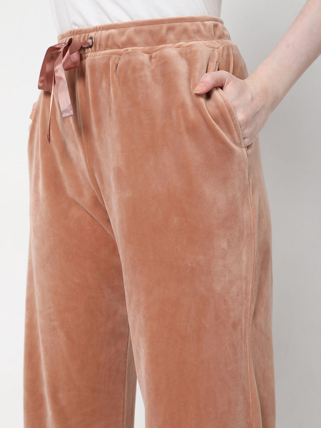 Beige Velvet Co-Ord Sweatpants