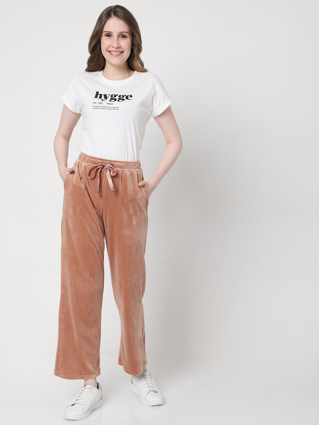 Beige Velvet Co-Ord Sweatpants