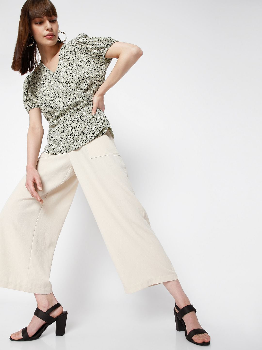 Green Disty Print Top