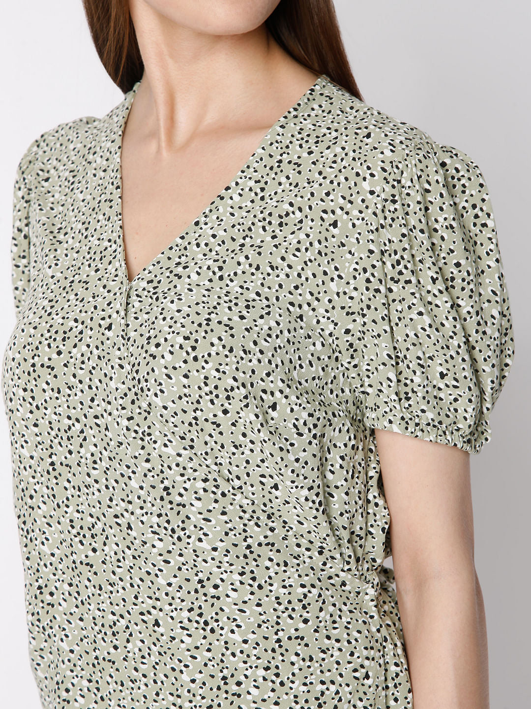 Green Disty Print Top