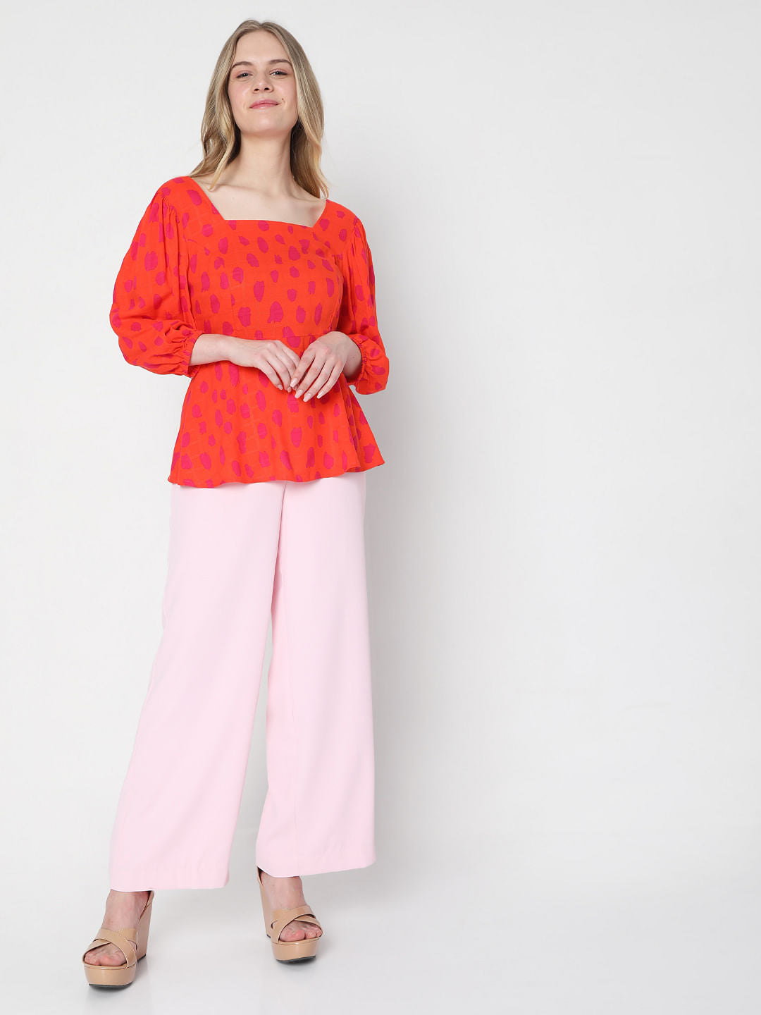 Red Abstract Print Top