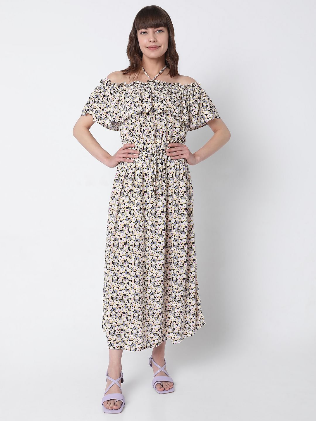 Beige Floral Maxi Dress