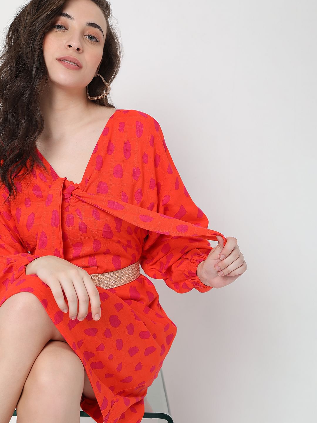 Red Polka Dot Print Shift Dress