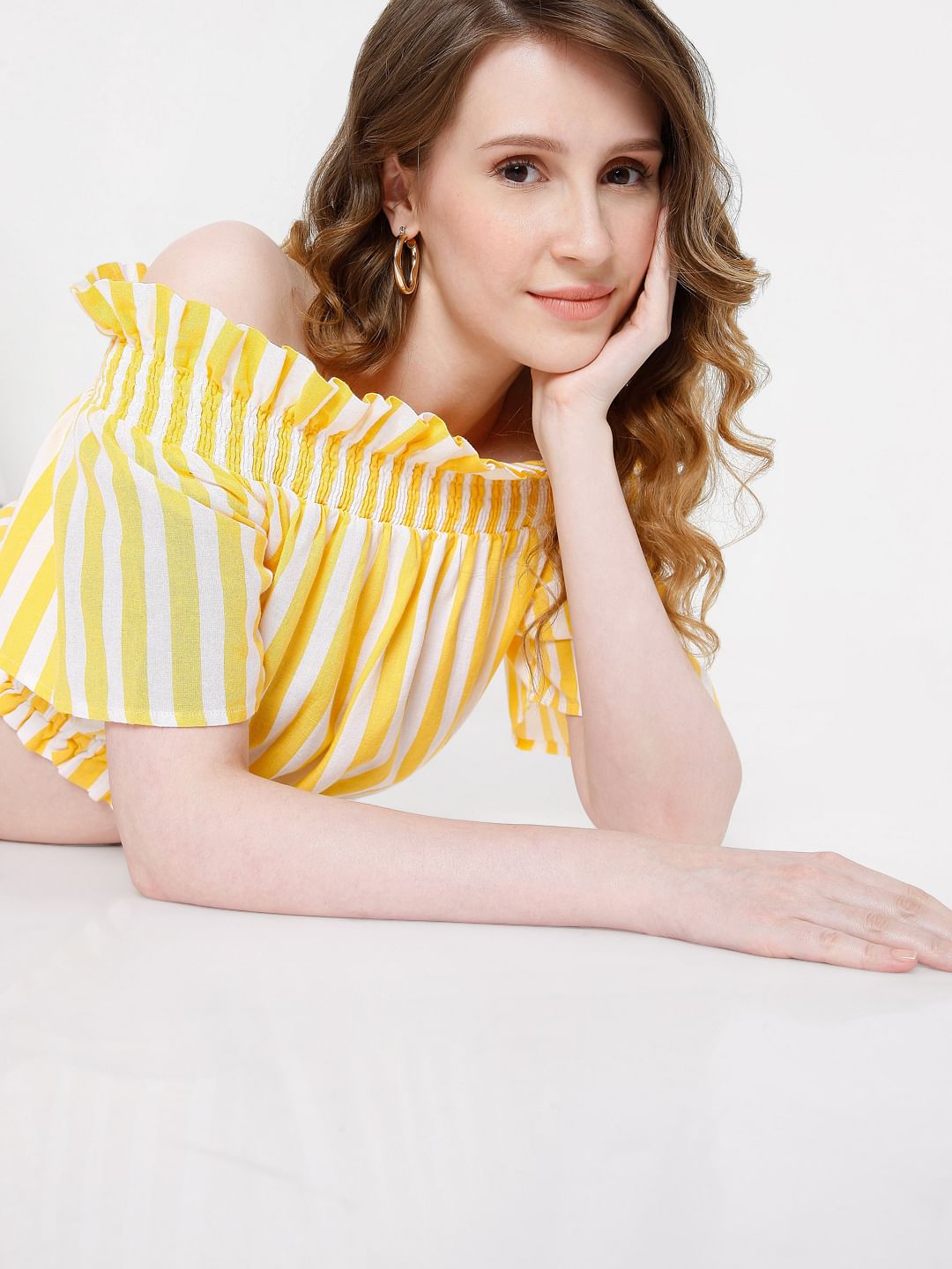 Yellow Striped Off-Shoulder Top