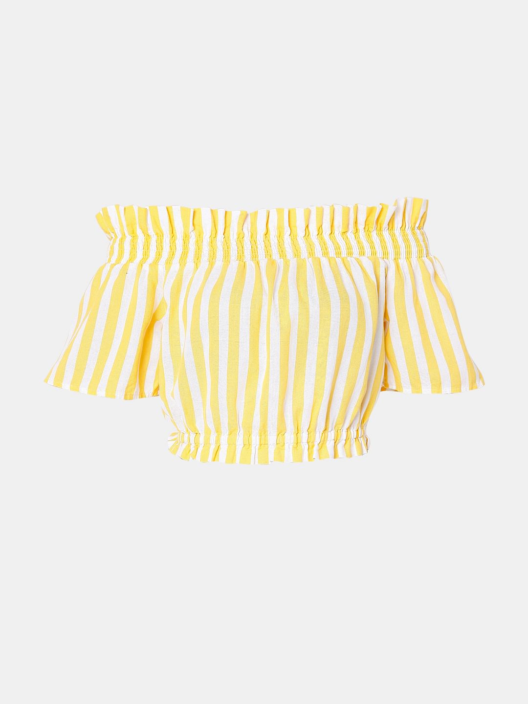 Yellow Striped Off-Shoulder Top
