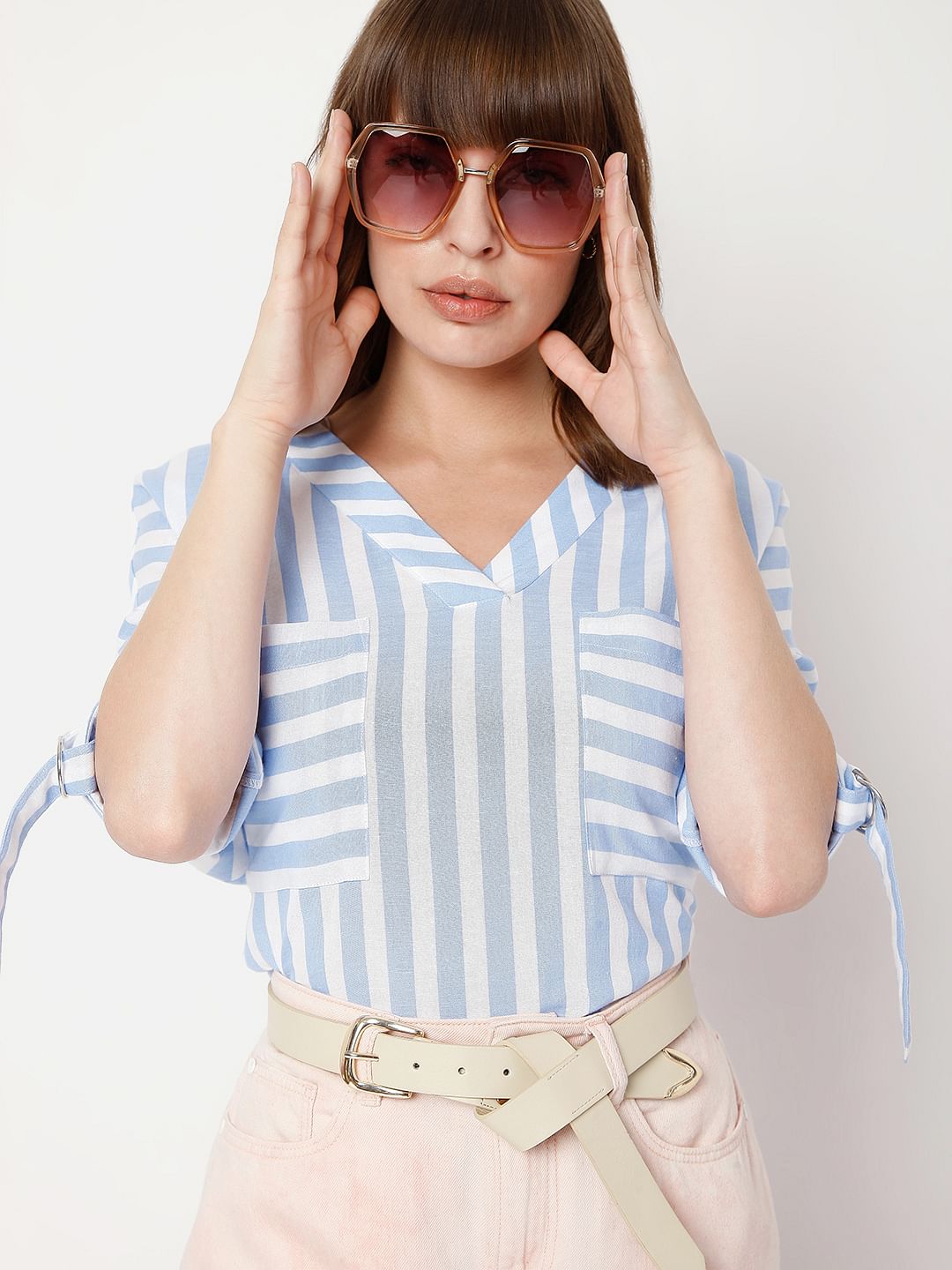 Blue Vertical Stripe Top
