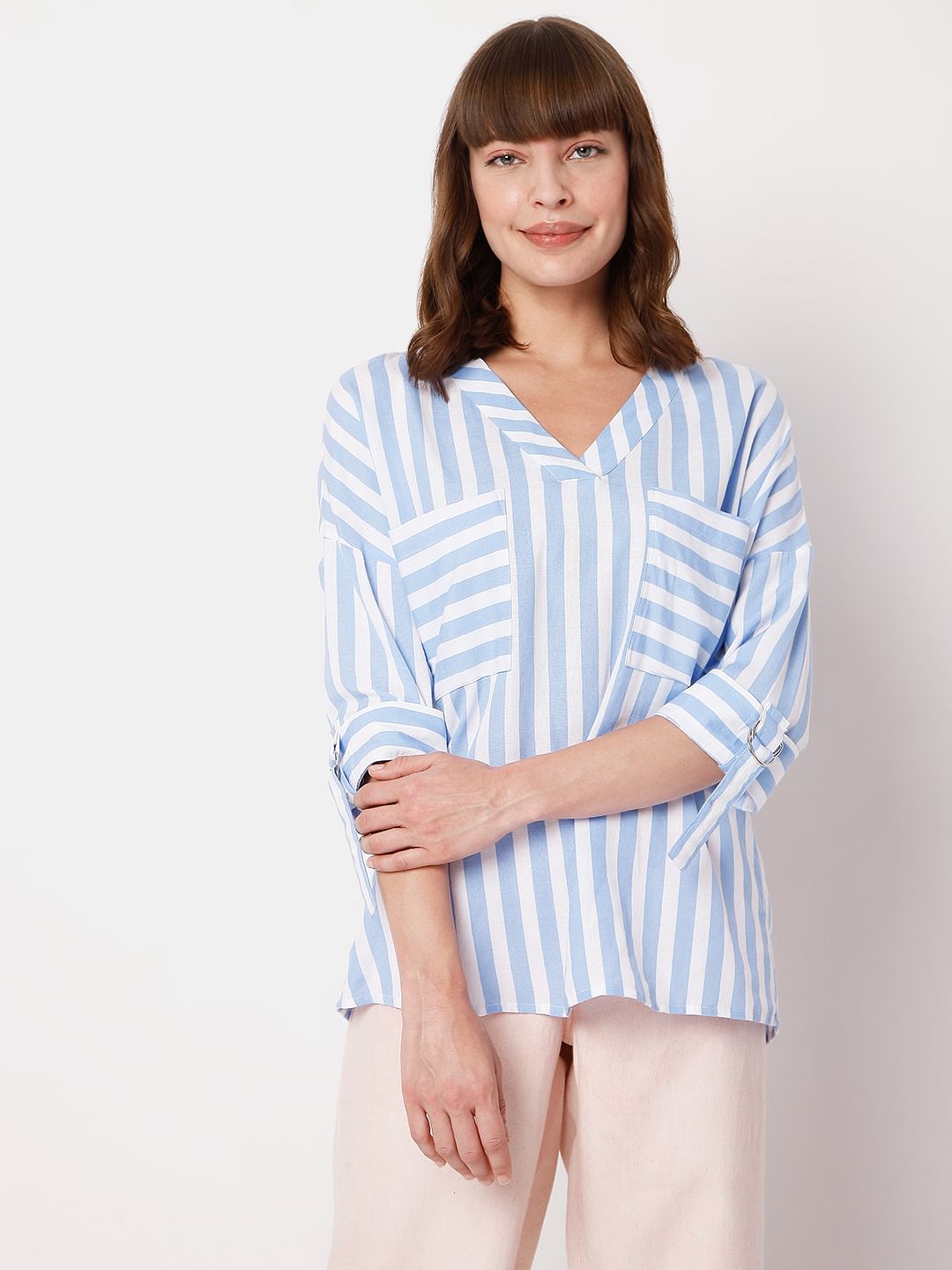 Blue Vertical Stripe Top
