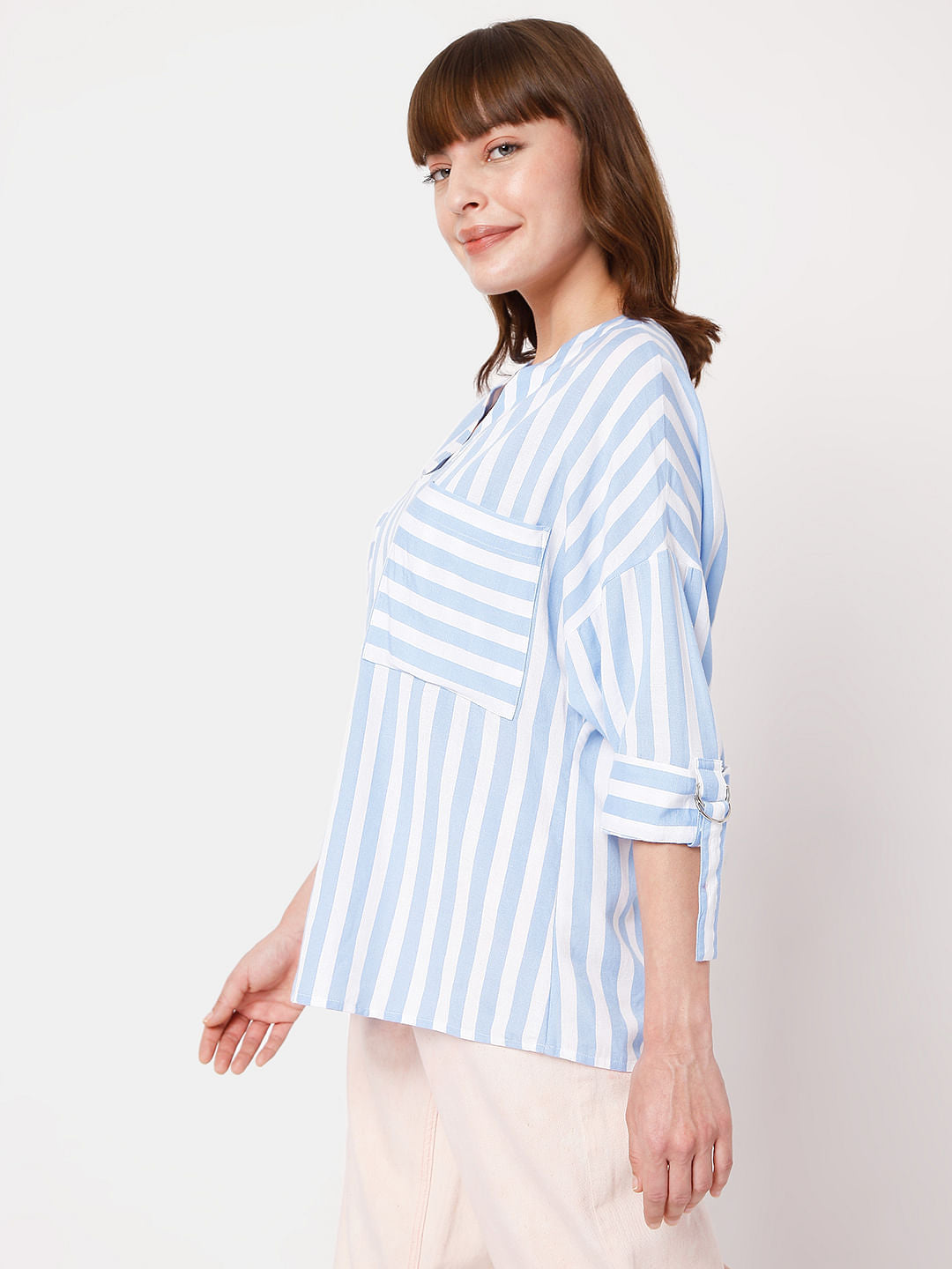 Blue Vertical Stripe Top