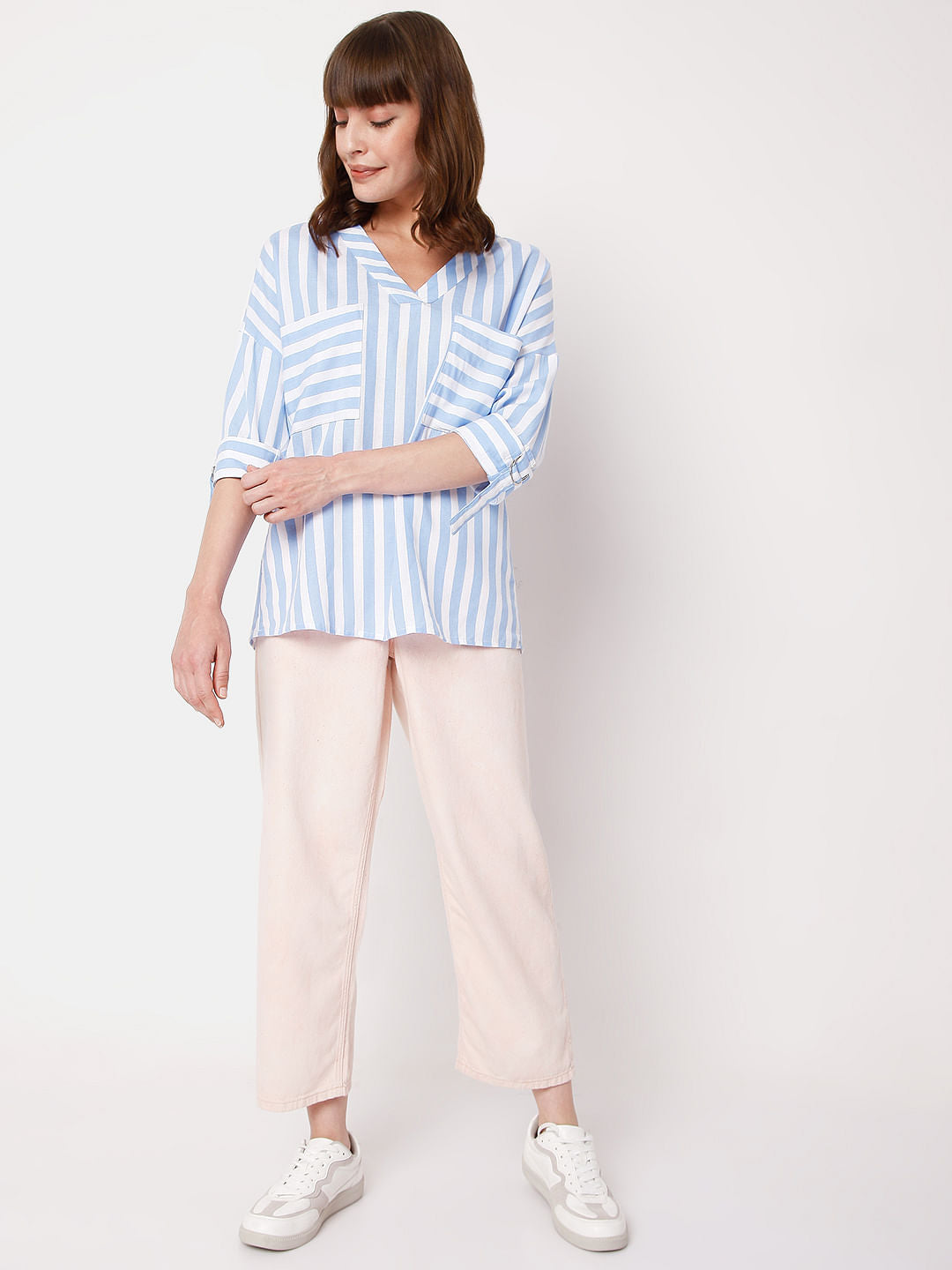 Blue Vertical Stripe Top