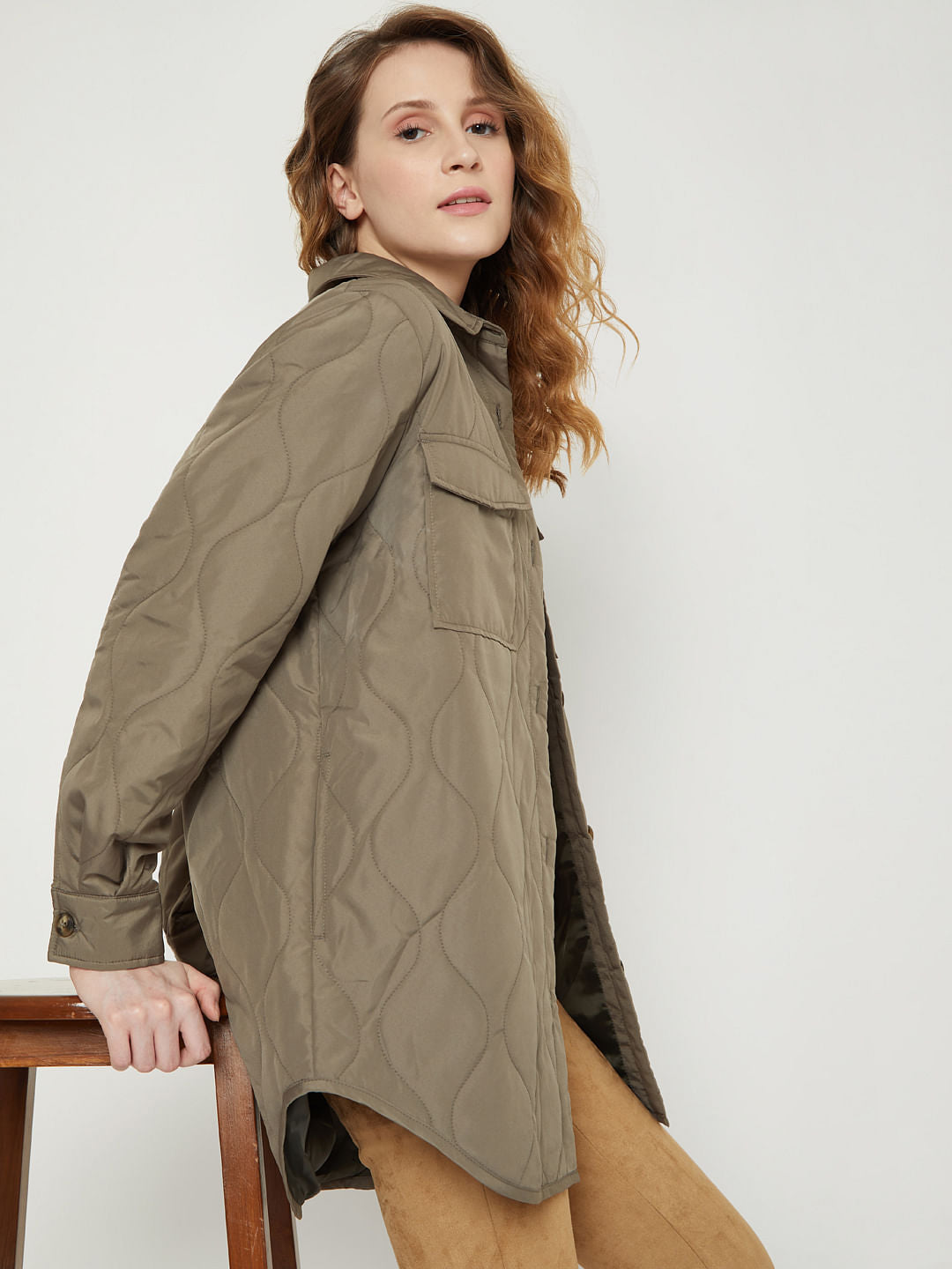 Grey Patterned Quilted Jacket