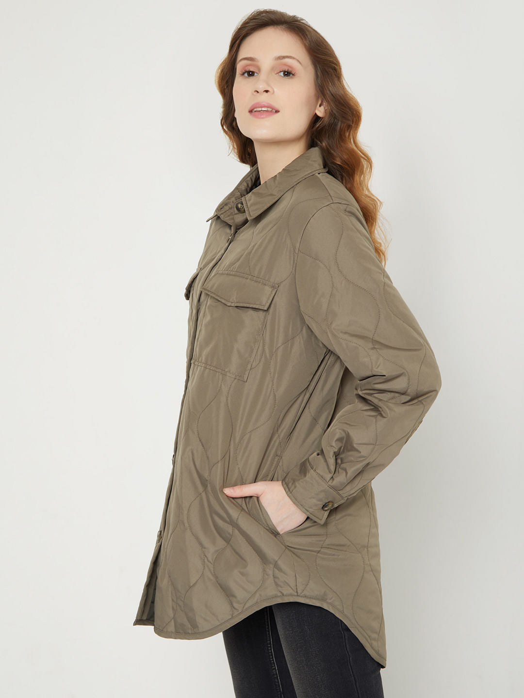 Grey Patterned Quilted Jacket