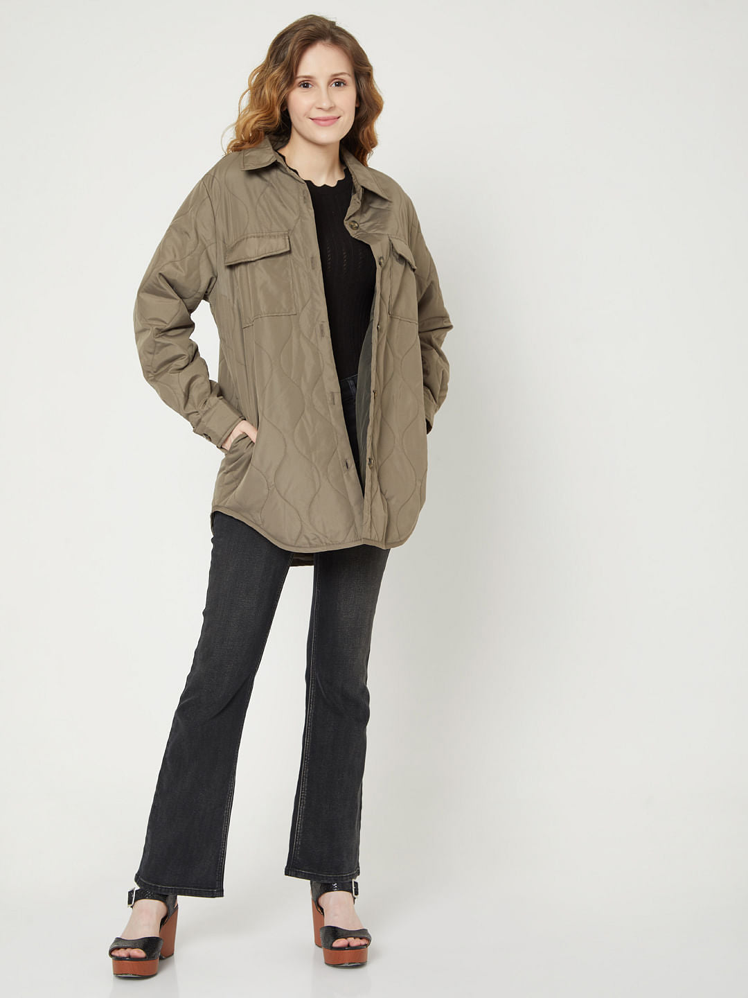 Grey Patterned Quilted Jacket