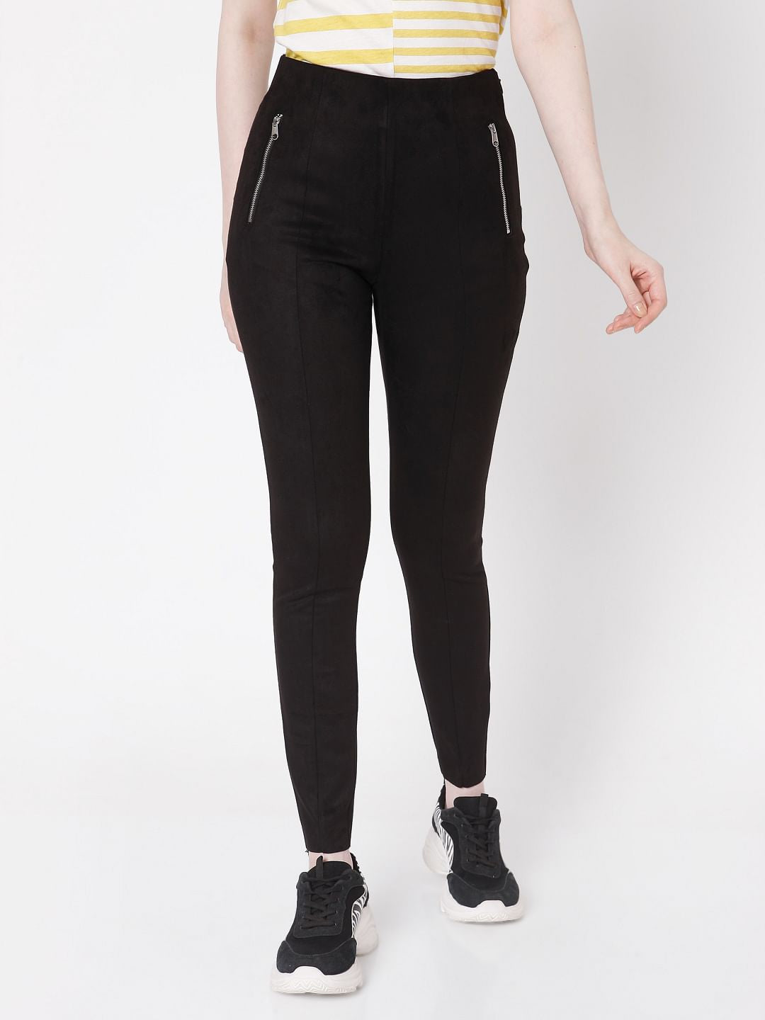 Black High Rise Faux Suede Leggings