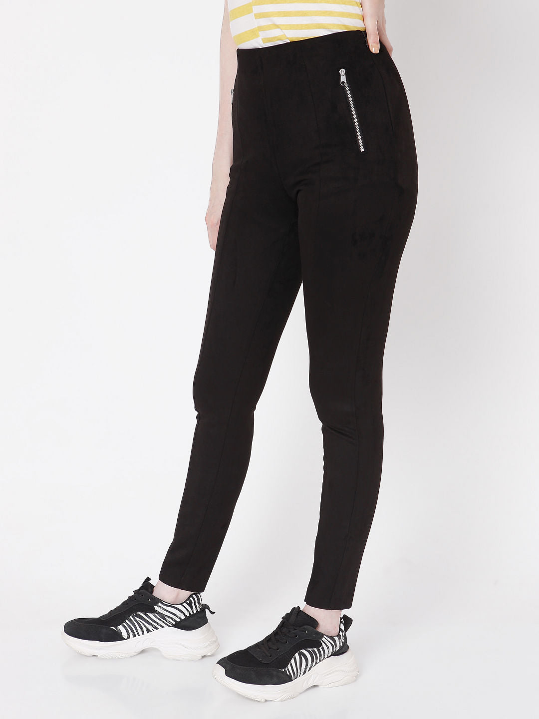 Black High Rise Faux Suede Leggings