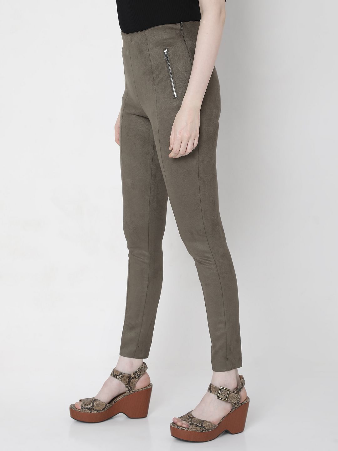 Grey High Rise Faux Suede Leggings