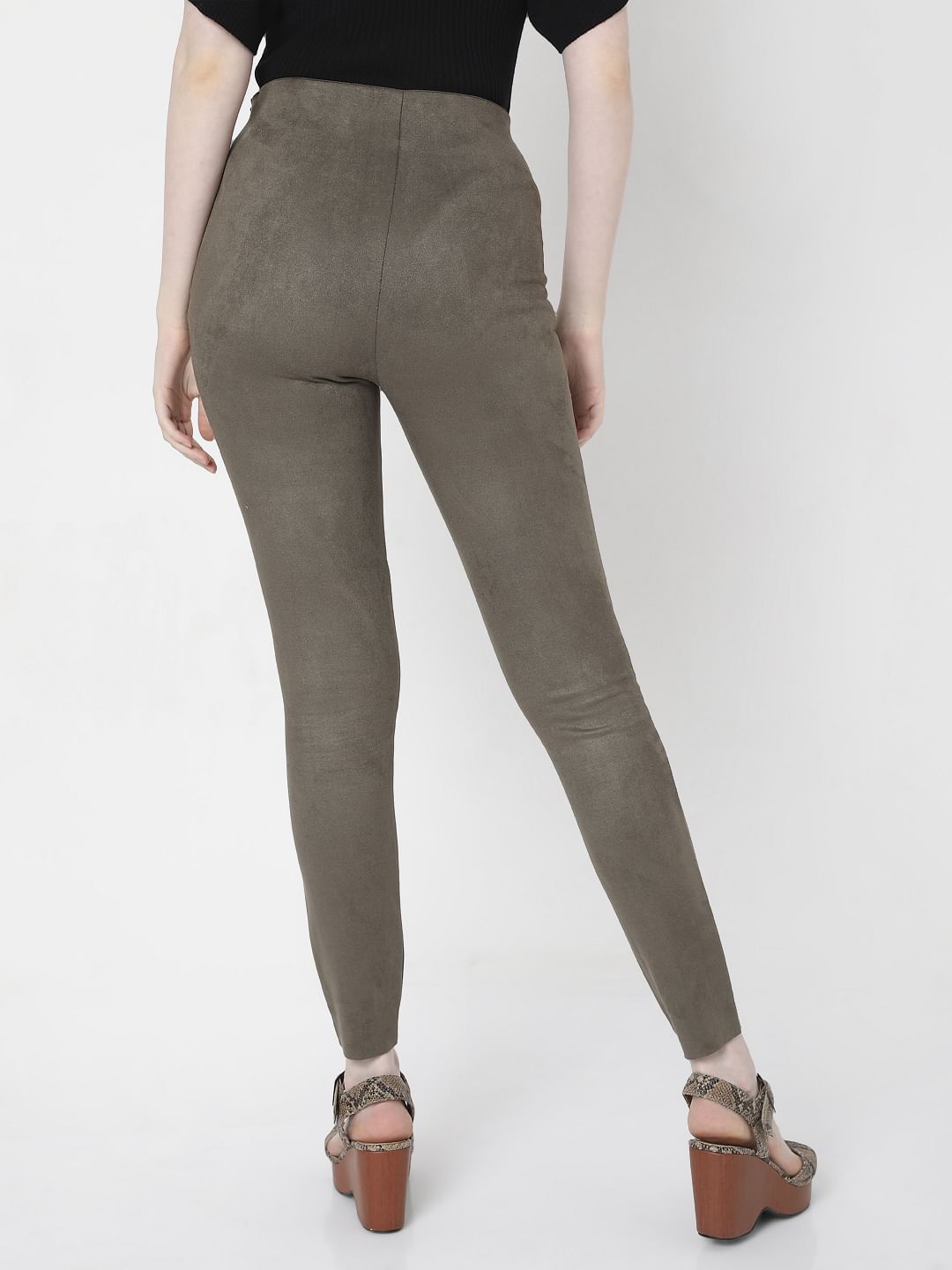 Grey High Rise Faux Suede Leggings
