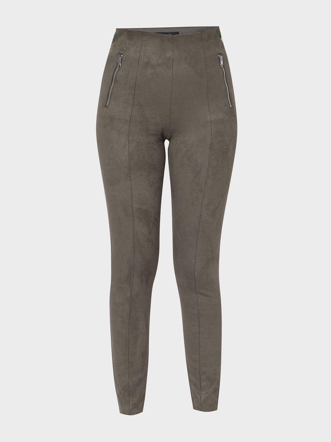 Grey High Rise Faux Suede Leggings