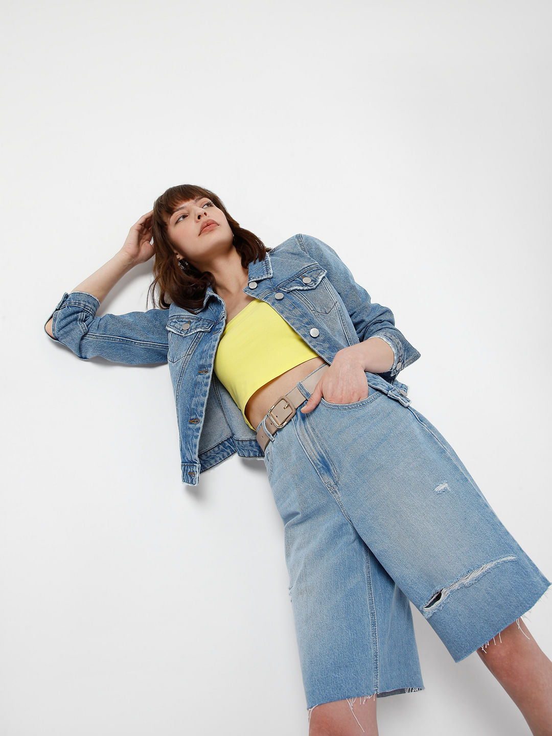 Blue Ripped Bermuda Denim Shorts