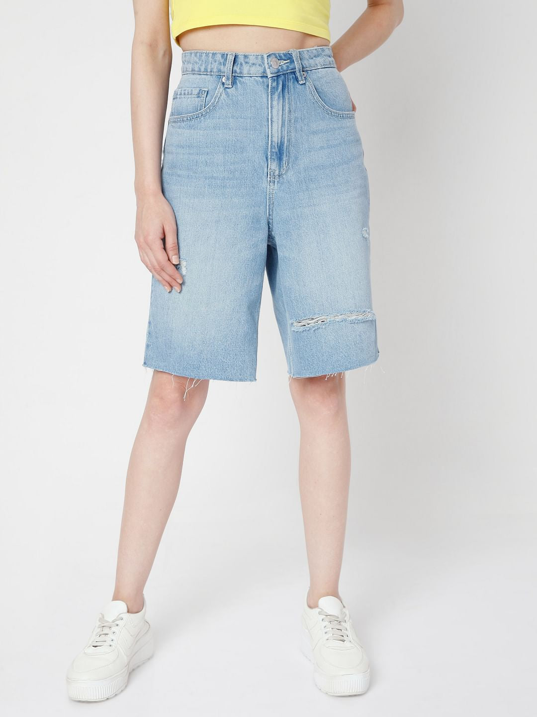 Blue Ripped Bermuda Denim Shorts