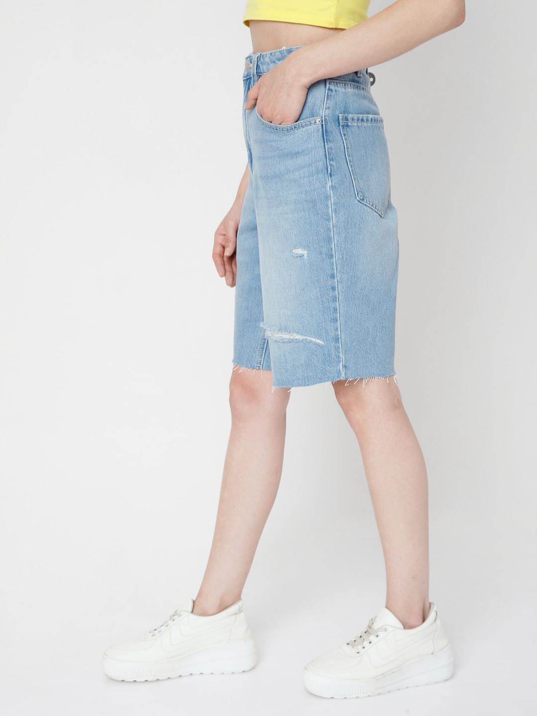Blue Ripped Bermuda Denim Shorts