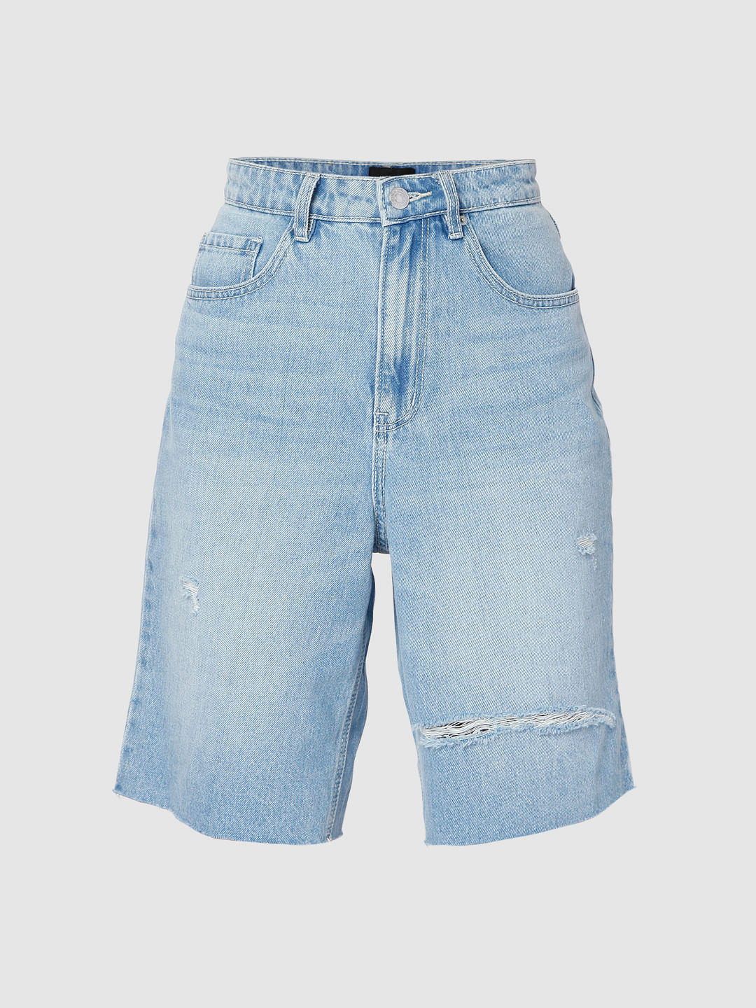 Blue Ripped Bermuda Denim Shorts