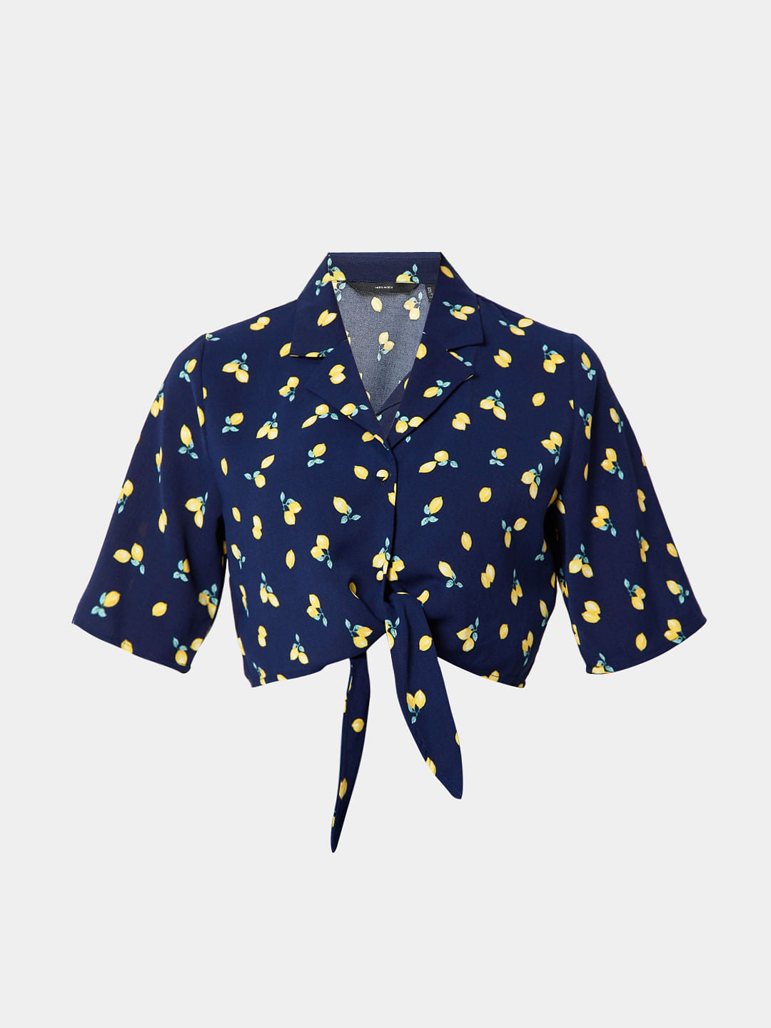 Blue Printed Cropped Co-Ord Set Shirt