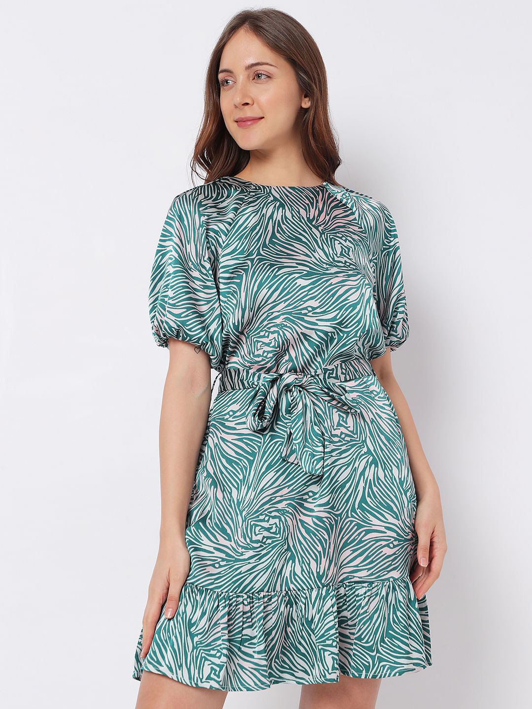 Green Animal Print Mini Dress