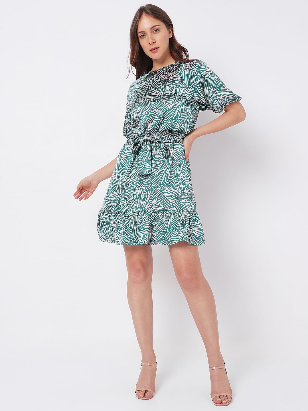 Green Animal Print Mini Dress