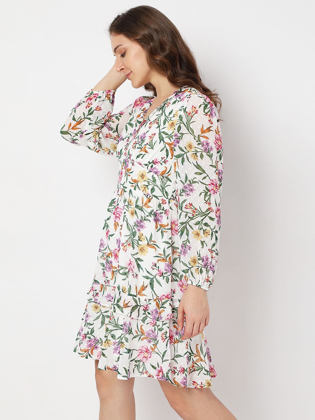White Floral Tiered Dress