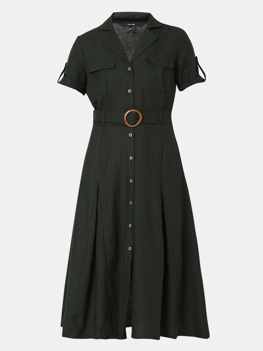 Green Utility Midi Shirt Dress