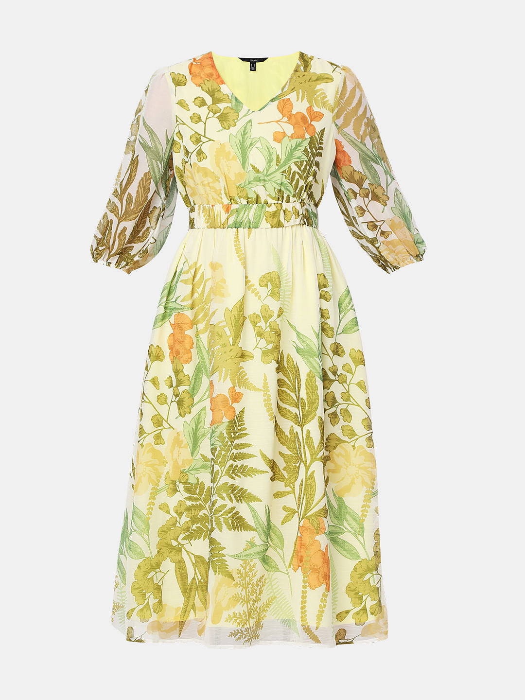 Green Tropical Print Midi Dress