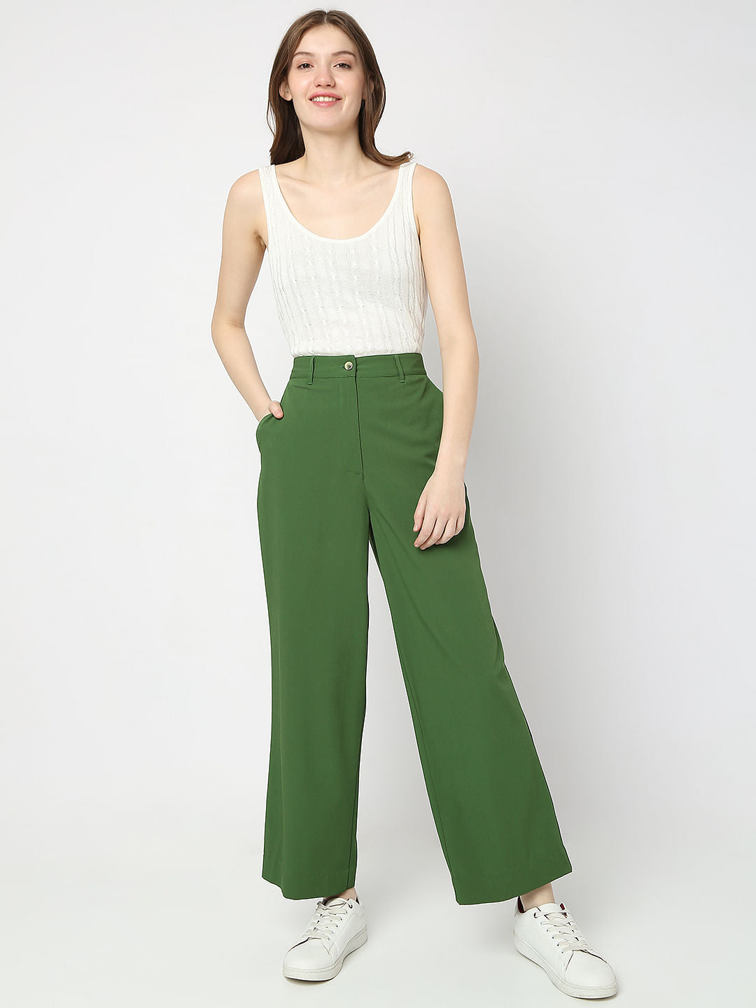 Green High Rise Flared Pants