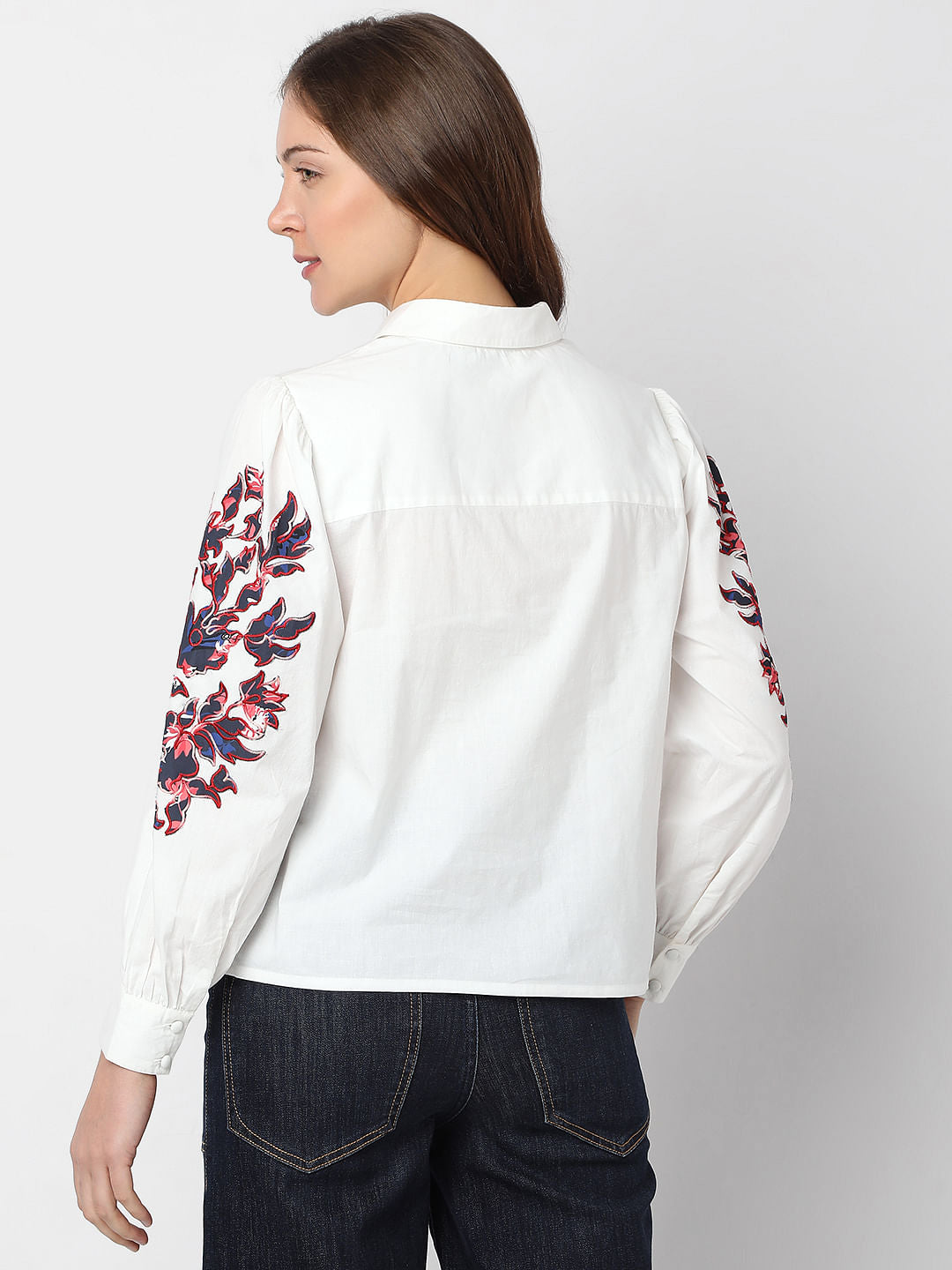 White Floral Embroidered Shirt