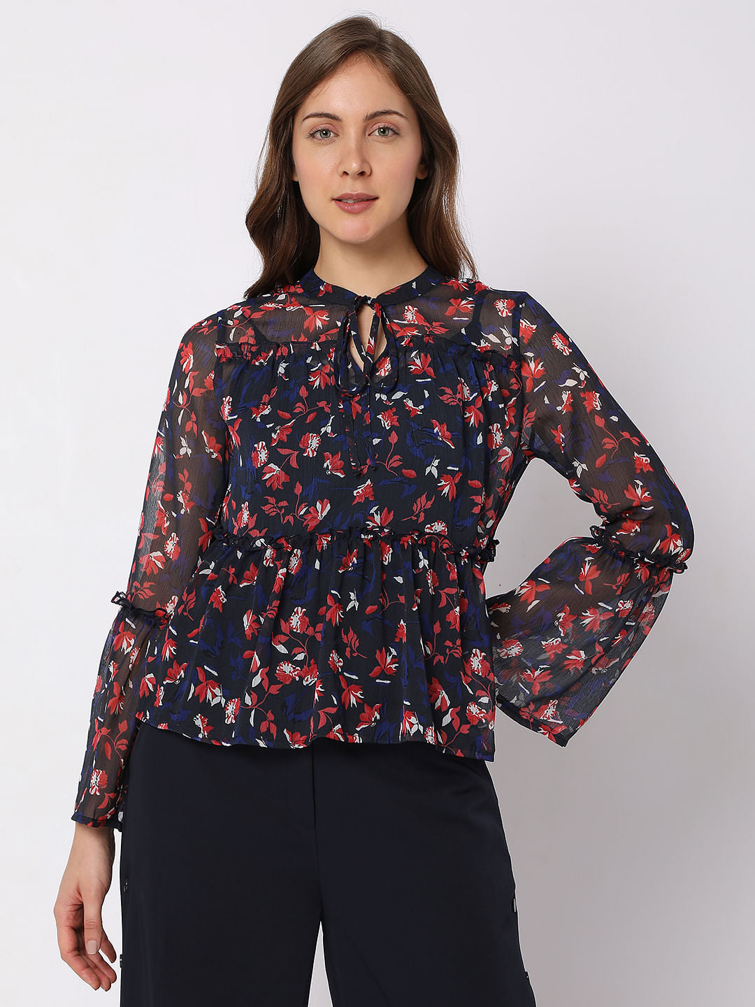 Navy Blue Floral Top