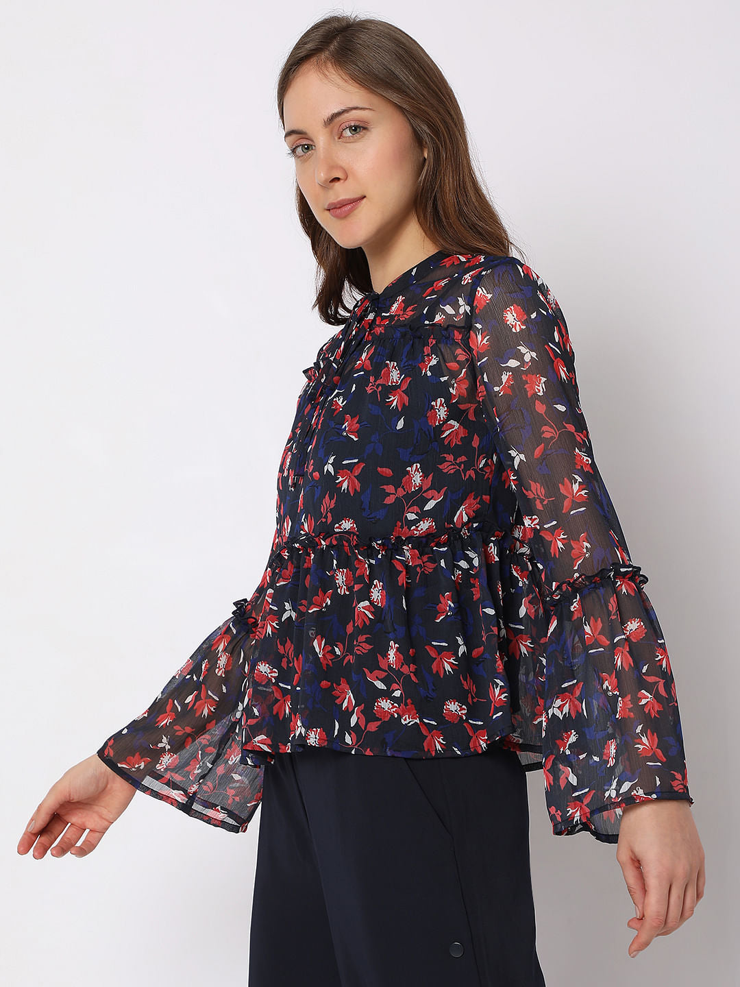 Navy Blue Floral Top